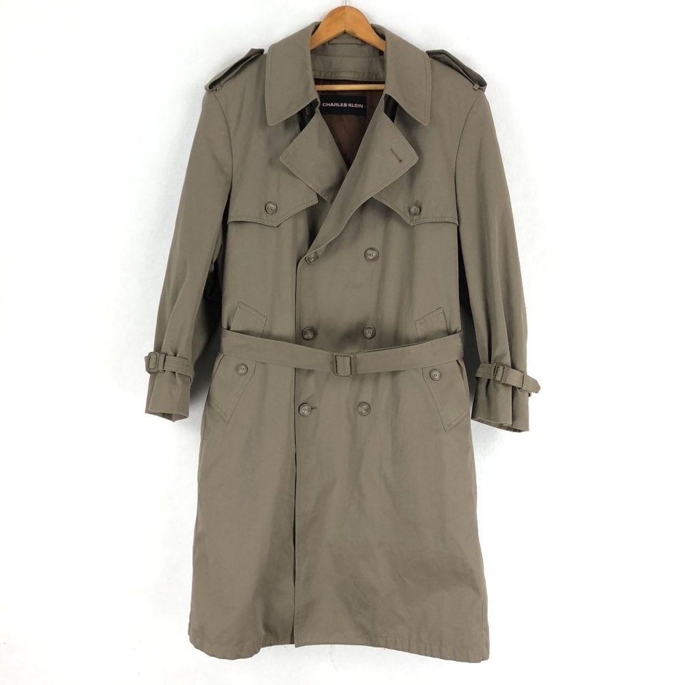 Charles Klein Men's Size 42R Brown Double Breasted Long Sleeve Trench Coat